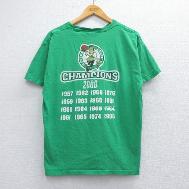 L★古着 半袖 ビンテージ Tシャツ メンズ 00年代 00s NBA ボストンセルティックス ミラーライト コットン クルーネック 緑 グリーン バスケットボール 25may08 中古