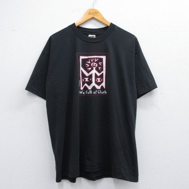 XL★古着 フルーツオブザルーム 半袖 ビンテージ Tシャツ メンズ 00年代 00s We Folk of Cloth 大きいサイズ クルーネック 黒 ブラック 25may08 中古