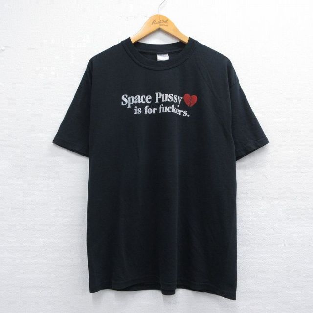 L★古着 半袖 ビンテージ Tシャツ メンズ 00年代 00s Space Pussy クルーネック 黒 ブラック 25may08 中古