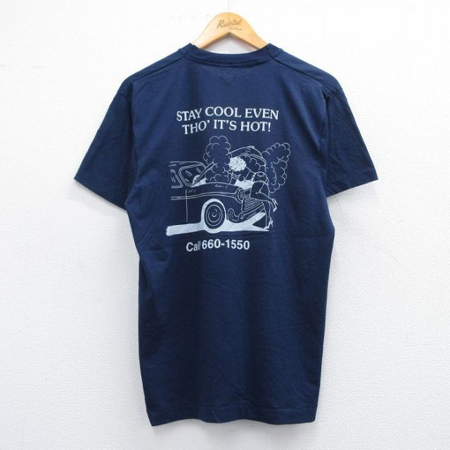 L★古着 スクリーンスターズ 半袖 ビンテージ Tシャツ メンズ 80年代 80s 車 女性 クルーネック USA製 紺 ネイビー 25may08 中古