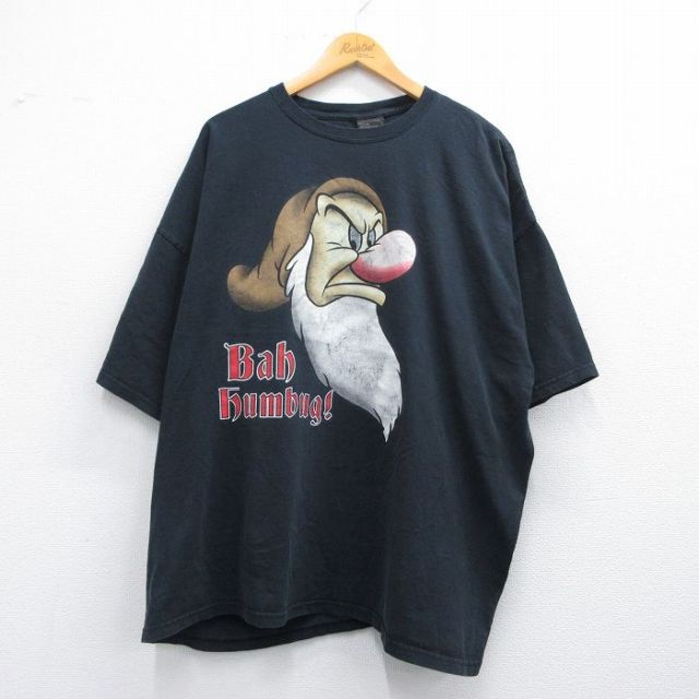 XL★古着 半袖 ビンテージ Tシャツ メンズ 00年代 00s ディズニー DISNEY しらゆきひめ 7人の小人 七人のこびと 大きいサイズ コットン クルーネック 黒 ブラック 25may08 中古