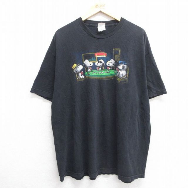 XL★古着 半袖 ビンテージ Tシャツ メンズ 00年代 00s ピーナッツ スヌーピー SNOOPY オラフ 大きいサイズ コットン クルーネック 黒 ブラック 25may09 中古
