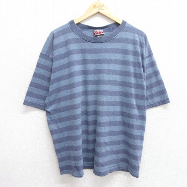 XL★古着 ビューグルボーイ 半袖 ビンテージ Tシャツ メンズ 90年代 90s ワンポイントロゴ コットン クルーネック USA製 紺他 ネイビー 霜降り ボーダー 25may09 中古