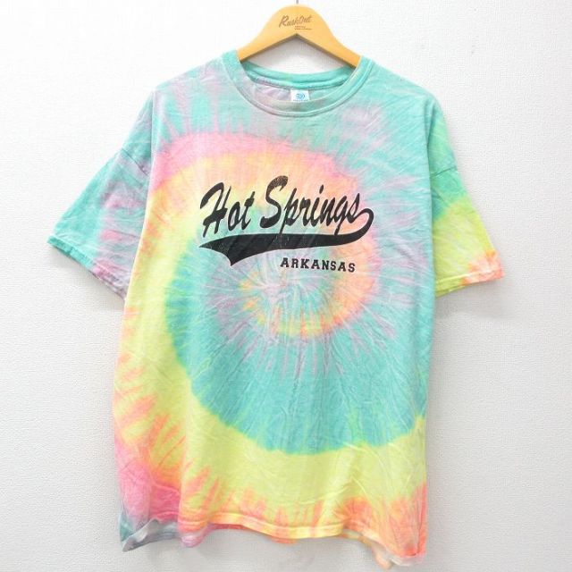 XL★古着 半袖 ビンテージ Tシャツ メンズ 00年代 00s rlot springs 大きいサイズ コットン クルーネック 緑他 グリーン タイダイ 25may10 中古