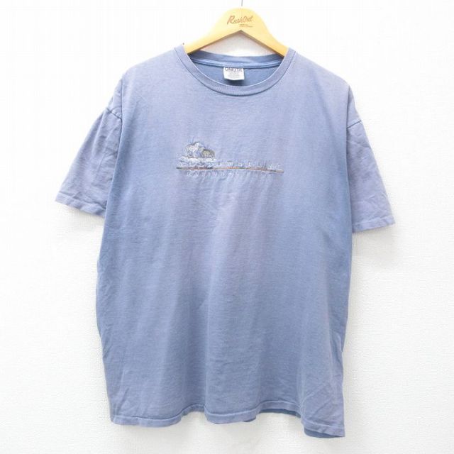 オニータ 90s 半袖Tシャツ イエローストーンオオカミ刺繍 ネイビー XL | 古着