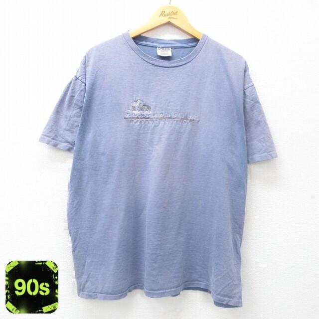 【50%OFF】オニータ 90s 半袖Tシャツ イエローストーンオオカミ刺繍 ネイビー XL | 古着