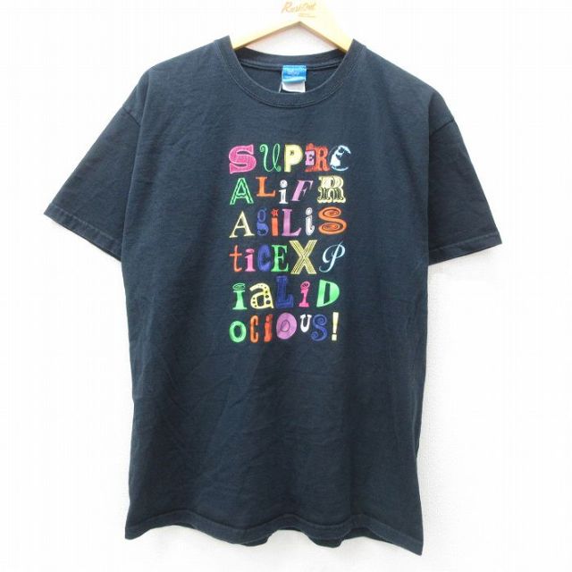 L★古着 半袖 ビンテージ Tシャツ メンズ 00年代 00s ディズニー DISNEY メリーポピンズ コットン クルーネック 黒 ブラック 25may10 中古