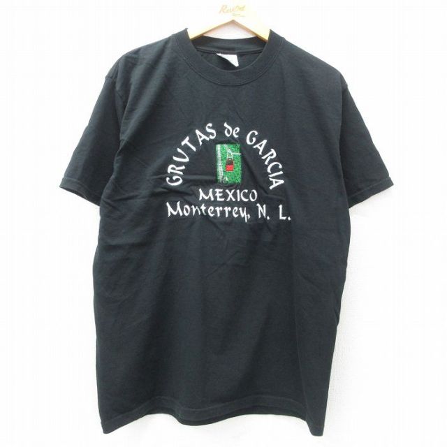 L★古着 半袖 ビンテージ Tシャツ メンズ 00年代 00s GRUTAS de GARCIA 刺繍 コットン クルーネック 黒 ブラック 25may10 中古