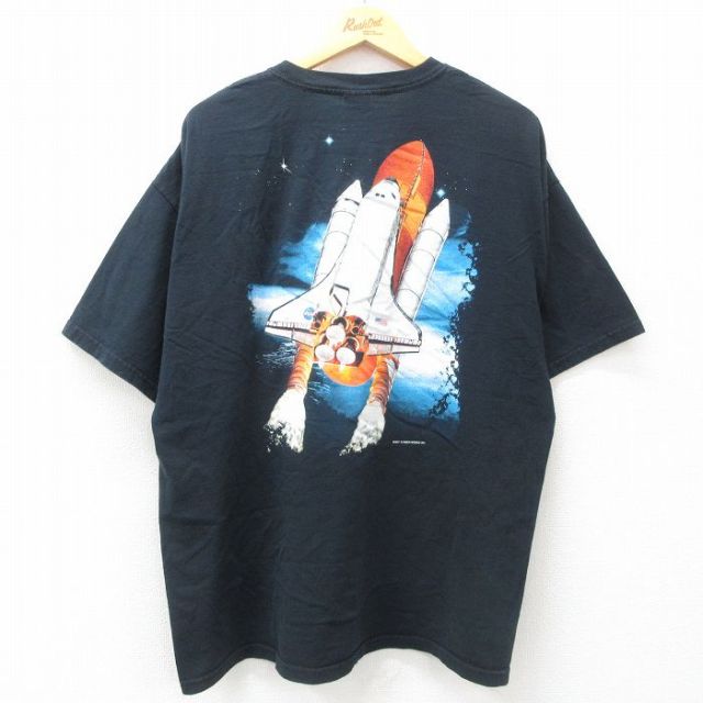 XL★古着 半袖 ビンテージ Tシャツ メンズ 00年代 00s スペースシャトル 大きいサイズ コットン クルーネック 黒 ブラック 25may10 中古