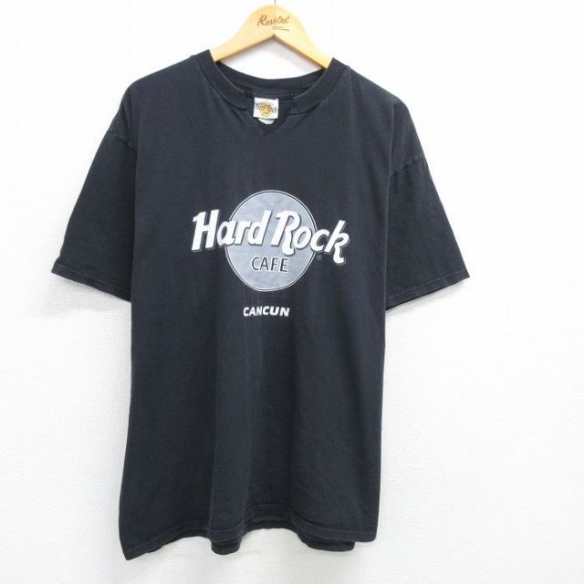 XL★古着 半袖 ビンテージ Tシャツ メンズ ハードロックカフェ カンクン 大きいサイズ コットン クルーネック 黒 ブラック 25may10 中古