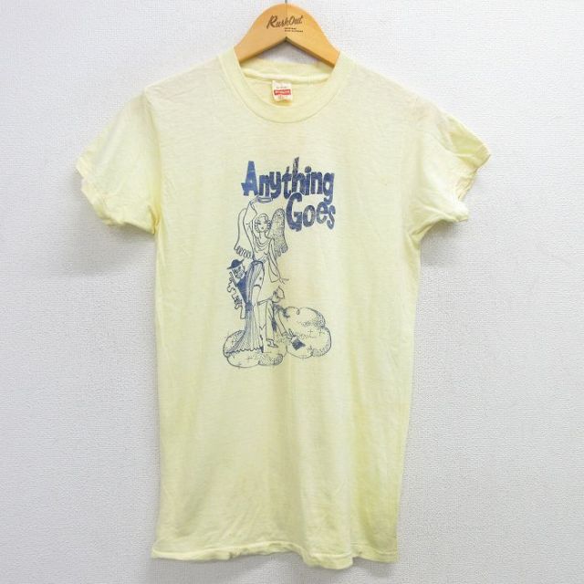 S★古着 ヘルスニット 半袖 ビンテージ Tシャツ メンズ 80年代 80s Anything Goes コットン クルーネック USA製 黄 イエロー 25may10 中古