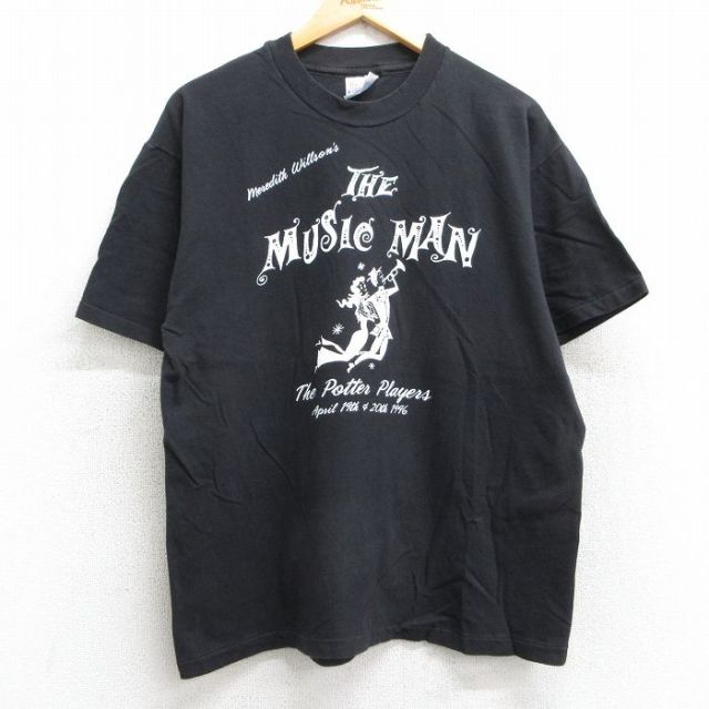 L★古着 ヘインズ Hanes 半袖 ビンテージ Tシャツ メンズ 90年代 90s ミュージック MAN コットン クルーネック 黒 ブラック 25may13 中古