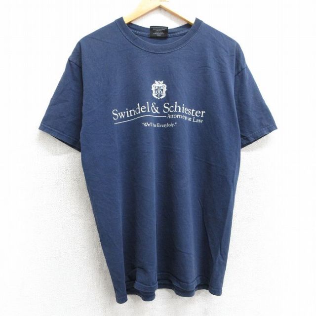 L★古着 STEVE&BARRYS 半袖 ビンテージ Tシャツ メンズ 00年代 00s Swindel&Schiester コットン クルーネック 紺 ネイビー 25may13 中古