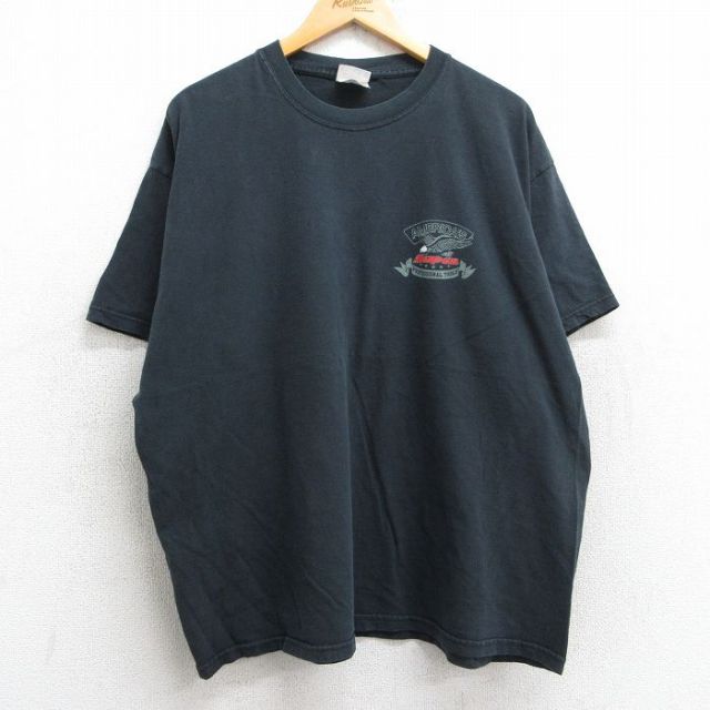 XL★古着 ヘインズ Hanes 半袖 ビンテージ Tシャツ メンズ 00年代 00s 鳥 Snapon 大きいサイズ コットン クルーネック 黒 ブラック 25may13 中古