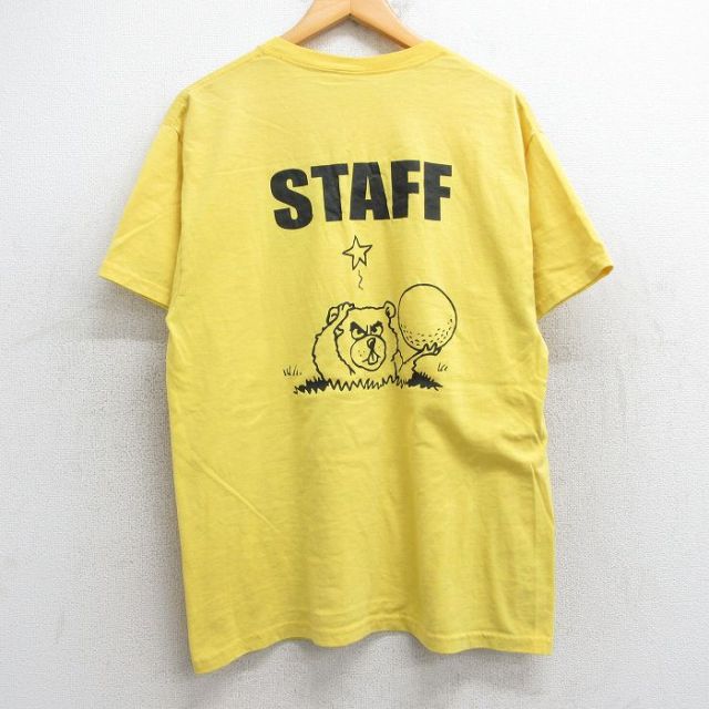 L★古着 半袖 ビンテージ Tシャツ メンズ 00年代 00s ゴルフ クマ スタッフ クルーネック 黄 イエロー 25may13 中古
