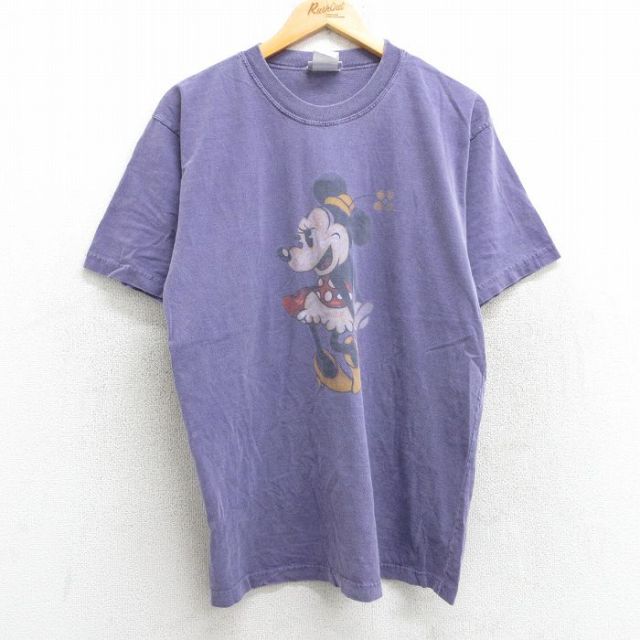 L★古着 半袖 ビンテージ Tシャツ メンズ 00年代 00s ディズニー DISNEY ミニー コットン クルーネック 紫 パープル 25may13 中古