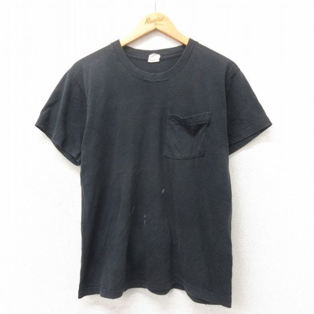 M★古着 フルーツオブザルーム 半袖 ビンテージ Tシャツ メンズ 80年代 80s 無地 胸ポケット付き クルーネック USA製 黒 ブラック 25may13 中古