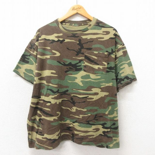 XL★古着 半袖 ビンテージ Tシャツ メンズ 00年代 00s 胸ポケット付き 大きいサイズ ウッドランドカモ 25may13 中古