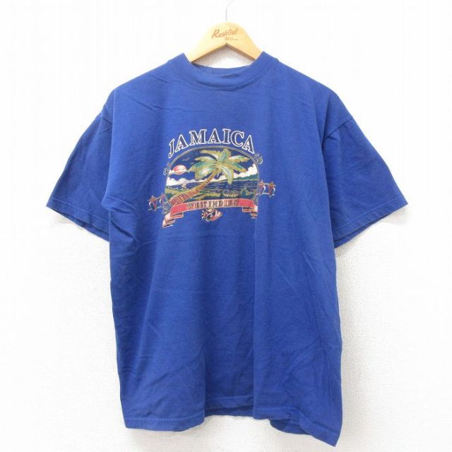 L★古着 半袖 ビンテージ Tシャツ メンズ 00年代 00s ジャマイカ コットン クルーネック 青 ブルー 25may13 中古