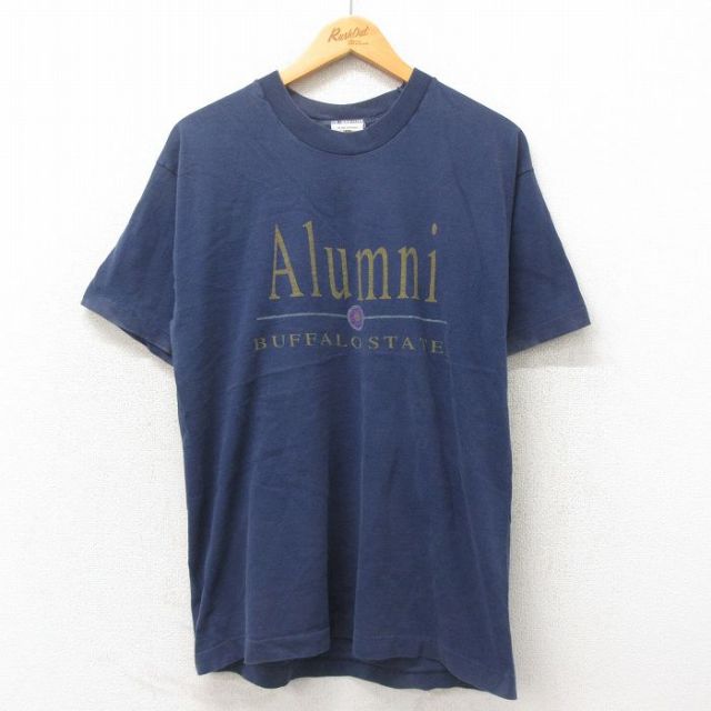 L★古着 半袖 ビンテージ Tシャツ メンズ 90年代 90s Alumni コットン クルーネック USA製 紺 ネイビー 25may13 中古