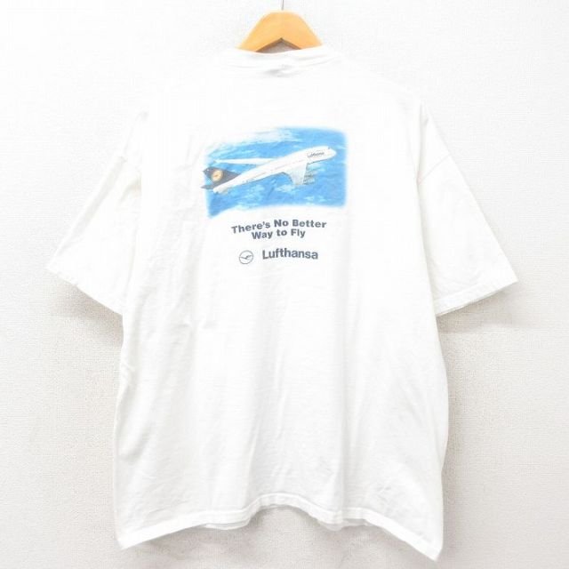 XL★古着 ヘインズ Hanes 半袖 ビンテージ Tシャツ メンズ 00年代 00s ルフトハンザ航空 コットン クルーネック 白 ホワイト 【spe】 25may13 中古