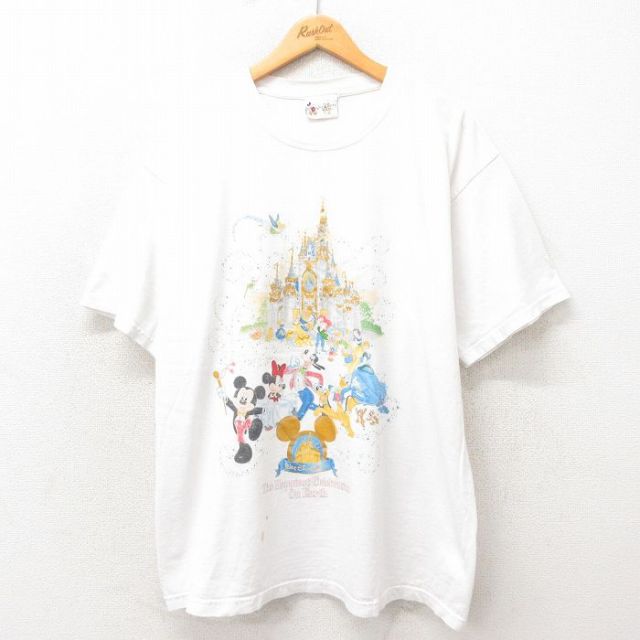 XL★古着 半袖 ビンテージ Tシャツ メンズ 00年代 00s ディズニー DISNEY ミッキー MICKEY MOUSE ミニー 大きいサイズ クルーネック 白 ホワイト 25may13 中古