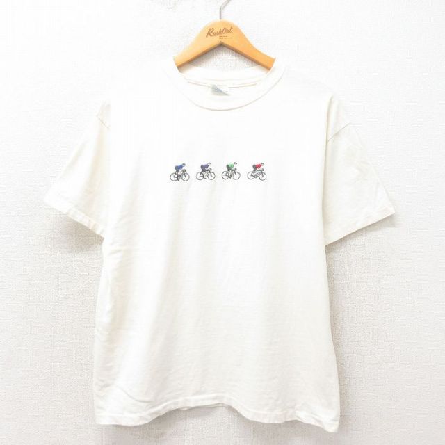 L★古着 半袖 ビンテージ Tシャツ メンズ 90年代 90s 自転車 コットン クルーネック 白 ホワイト 25may13 中古