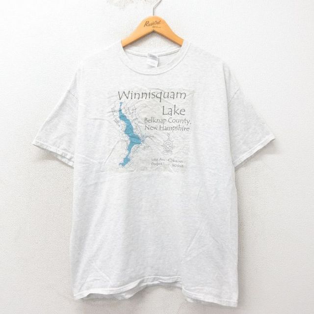 【50%OFF】XL★古着 半袖 ビンテージ Tシャツ メンズ 00年代 00s 湖 大きいサイズ クルーネック グレー 霜降り 25may13 中古