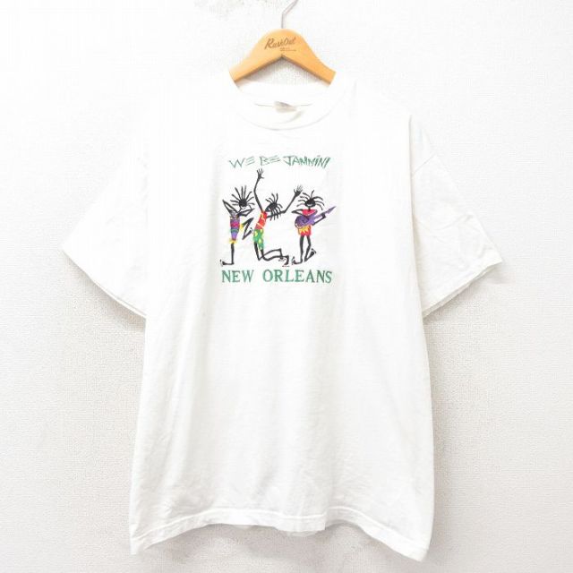 XL★古着 半袖 ビンテージ Tシャツ メンズ 00年代 00s ニューオリンズ 刺繍 コットン クルーネック 白 ホワイト 25may13 中古