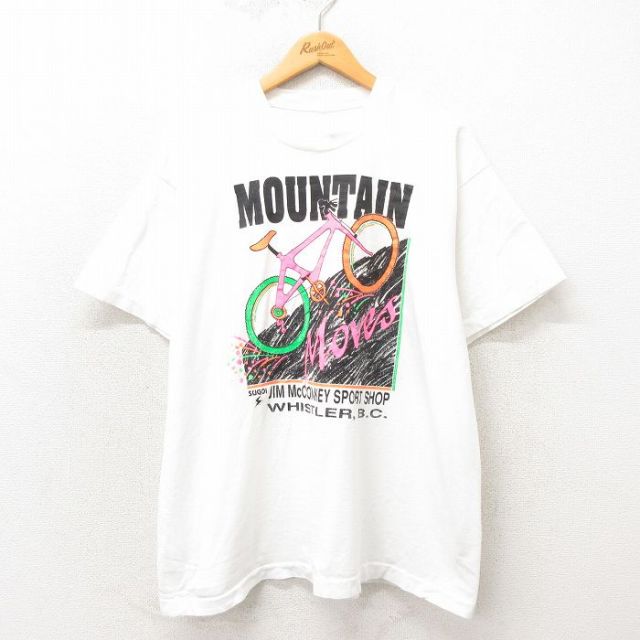 XL★古着 半袖 ビンテージ Tシャツ メンズ フルーツオブザルーム 90年代 90s マウンテンバイク クルーネック 白 ホワイト 25may13 中古