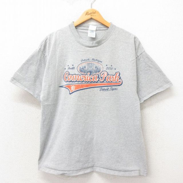 XL★古着 半袖 ビンテージ Tシャツ メンズ 00年代 00s MLB デトロイトタイガース コメリカパーク クルーネック グレー 霜降り メジャーリーグ ベースボール 野球 25may13 中古