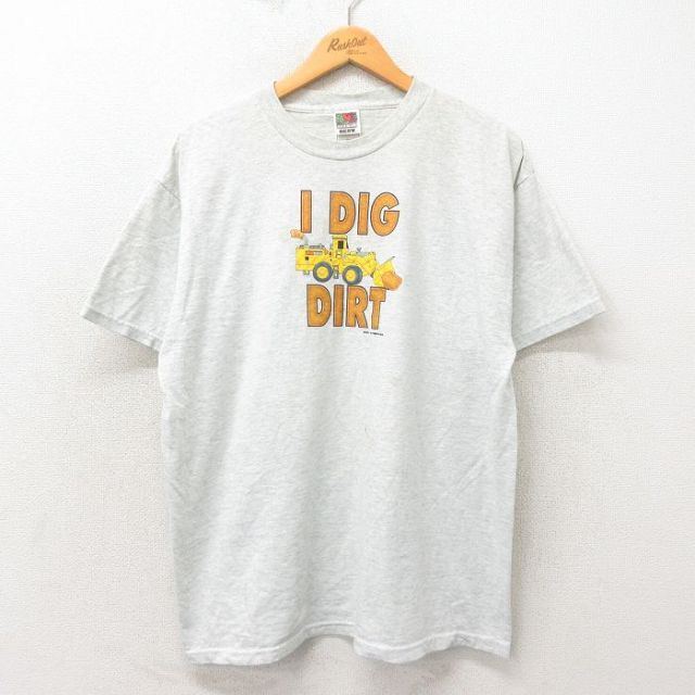 XL★古着 フルーツオブザルーム 半袖 ビンテージ Tシャツ メンズ 00年代 00s ブルドーザー クルーネック グレー 霜降り 25may13 中古