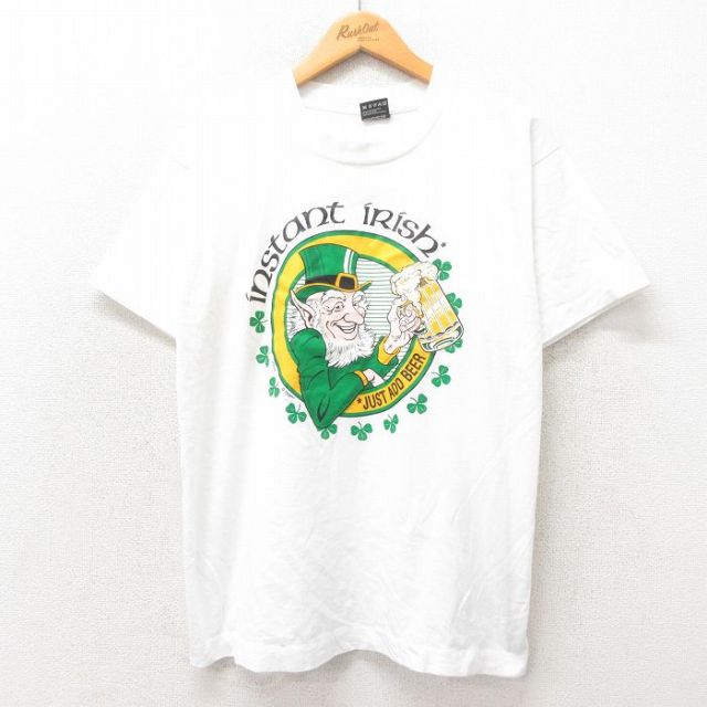 L★古着 フルーツオブザルーム 半袖 ビンテージ Tシャツ メンズ 90年代 90s アイリッシュ クルーネック USA製 白 ホワイト 25may14 中古