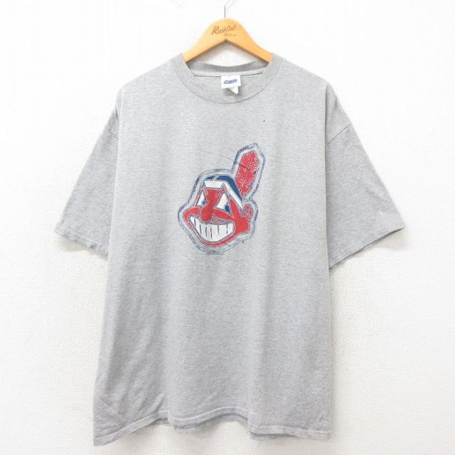 XL★古着 半袖 ビンテージ Tシャツ メンズ 00年代 00s MLB クリーブランドインディアンス 大きいサイズ クルーネック グレー 霜降り メジャーリーグ ベースボール 野球 25may14 中古