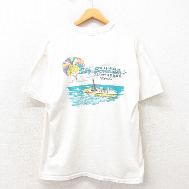 XL★古着 ヘインズ Hanes 半袖 ビンテージ Tシャツ メンズ 90年代 90s パラセール コットン クルーネック 白 ホワイト 25may14 中古