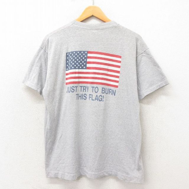 【50%OFF】XL★古着 スクリーンスターズ 半袖 ビンテージ Tシャツ メンズ 80年代 80s 星条旗 USA製　グレー 霜降り 25may14 中古