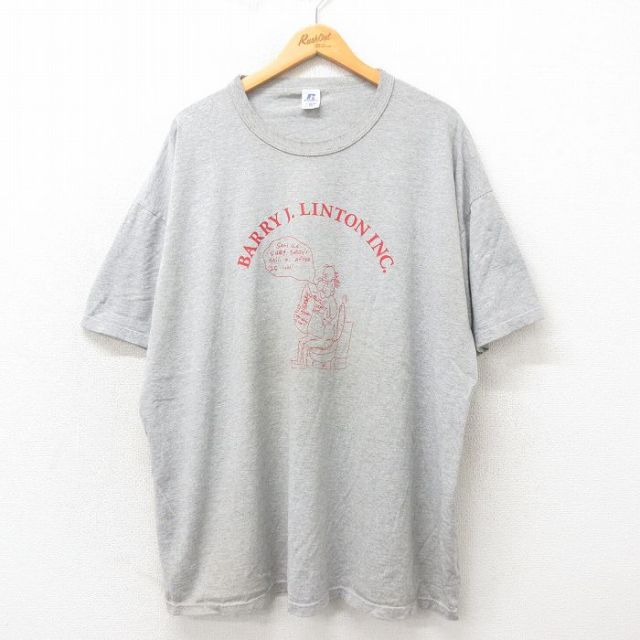 XL★古着 ラッセル 半袖 ビンテージ Tシャツ メンズ 00年代 00s トイレ 大きいサイズ クルーネック グレー 霜降り 25may14 中古