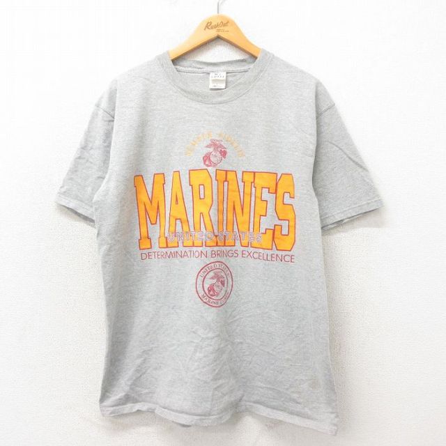 XL★古着 半袖 ビンテージ Tシャツ メンズ 90年代 90s ミリタリー USMC クルーネック USA製 グレー 霜降り 25may14 中古