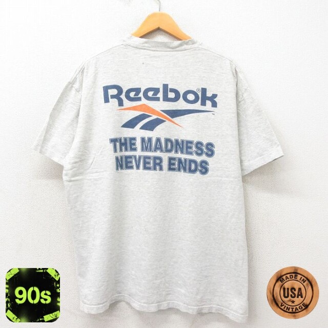 【50%OFF】リーボック 90s 半袖Tシャツ ビッグロゴ グレー XL | 古着