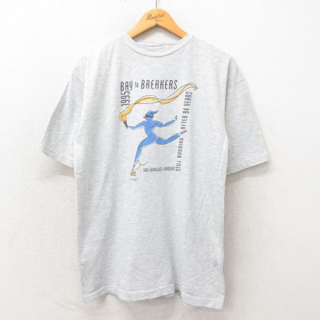 XL★古着 半袖 ビンテージ Tシャツ メンズ 90年代 90s ランニング クルーネック グレー 霜降り 25may14 中古