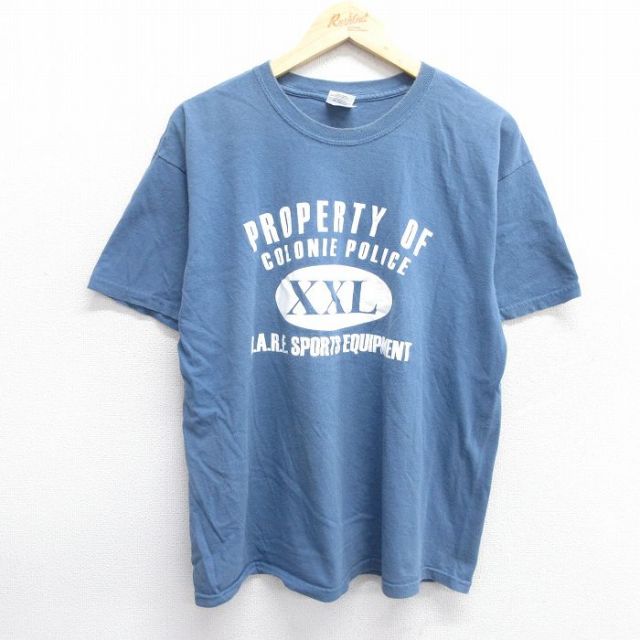 L★古着 半袖 ビンテージ Tシャツ メンズ 00年代 00s COLONIE POLICE capcomfcu コットン クルーネック 紺 ネイビー 25may14 中古