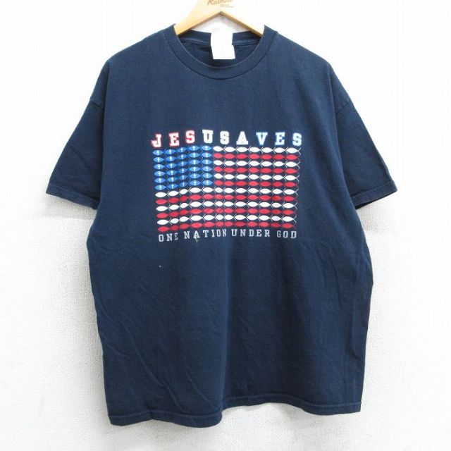 00s 半袖Tシャツ 星条旗 ネイビー XL | 古着