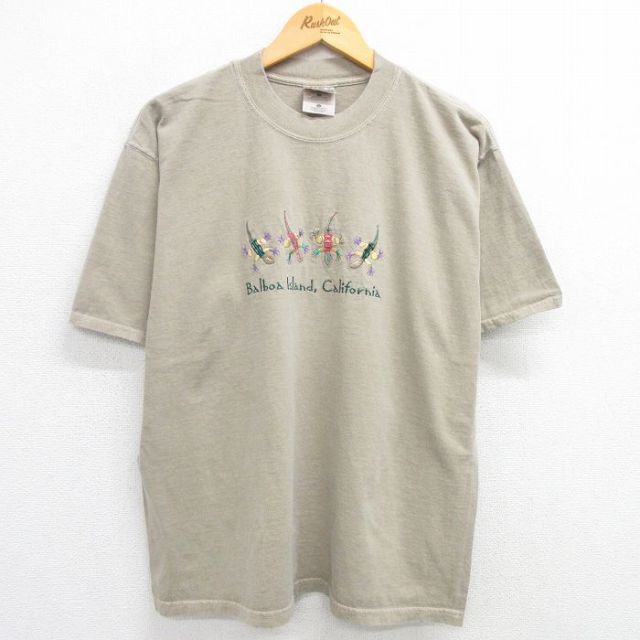 XL★古着 半袖 ビンテージ Tシャツ メンズ 00年代 00s トカゲ 刺繍 バルボアアイランド コットン クルーネック 緑系 グリーン 25may15 中古