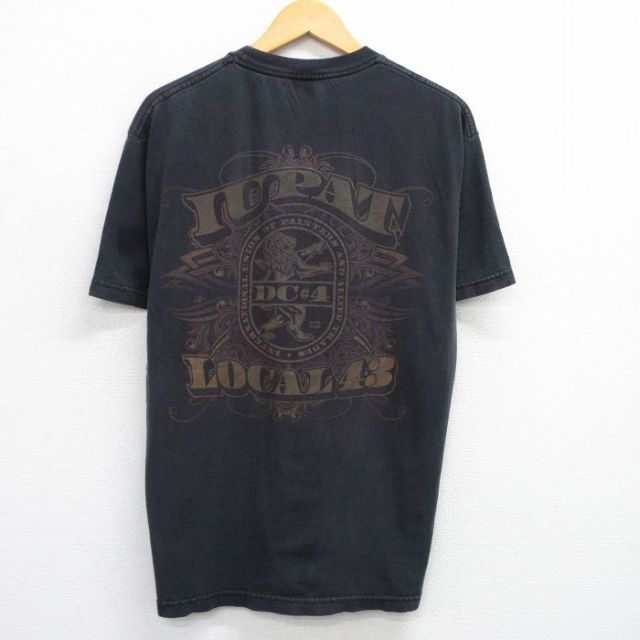 L★古着 半袖 ビンテージ Tシャツ メンズ 90年代 90s IUPAT コットン クルーネック USA製 黒 ブラック 25may15 中古