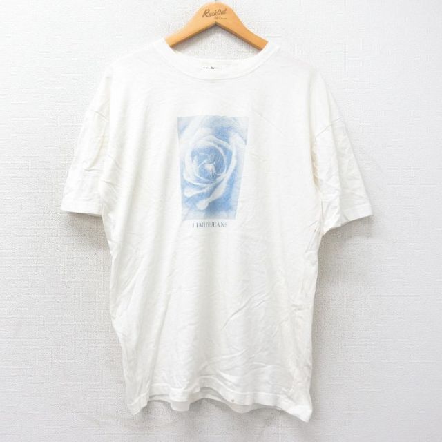 XL★古着 半袖 ビンテージ Tシャツ メンズ 90年代 90s バラ LIMITED JEANS コットン クルーネック USA製 白 ホワイト 25may16 中古