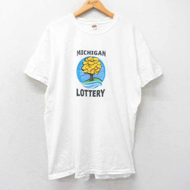 XL★古着 フルーツオブザルーム 半袖 ビンテージ Tシャツ メンズ 00年代 00s MICHIGAN LOTTERY コットン クルーネック 白 ホワイト 25may16 中古