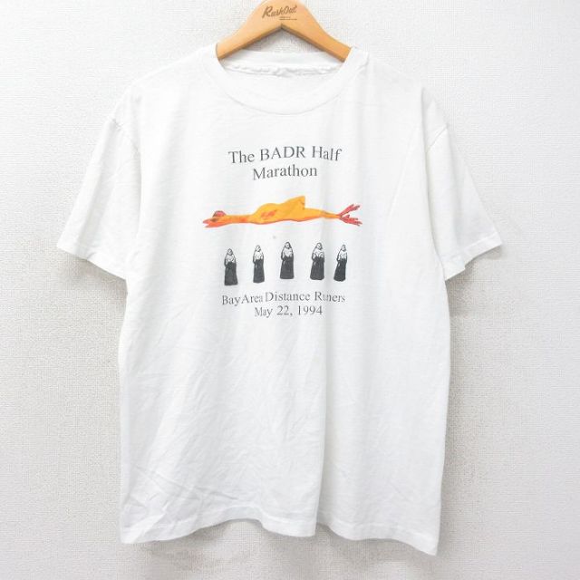 XL★古着 半袖 ビンテージ Tシャツ メンズ 90年代 90s BADR マラソン クルーネック 白 ホワイト 25may16 中古
