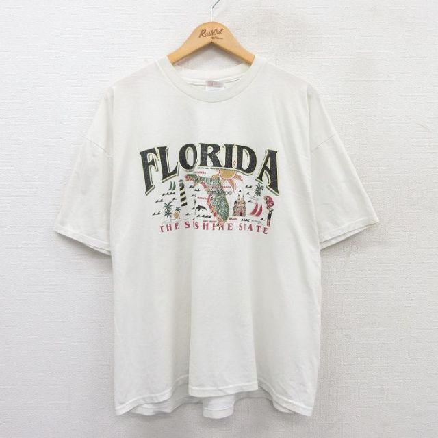 XL★古着 ヘインズ Hanes 半袖 ビンテージ Tシャツ メンズ 00年代 00s フロリダ 地図 大きいサイズ クルーネック 白 ホワイト 25may16 中古