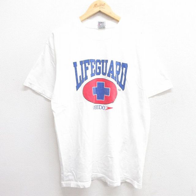 【20%OFF】L★古着 スピード SPEEDO 半袖 ビンテージ Tシャツ メンズ 90年代 90s ライフガード ことtン クルーネック 白 ホワイト 25may16 中古