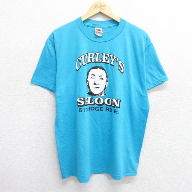 【50%OFF】L★古着 フルーツオブザルーム 半袖 ビンテージ Tシャツ メンズ 00年代 00s 男性 CURLEYS クルーネック 水色 【spe】 25may16 中古